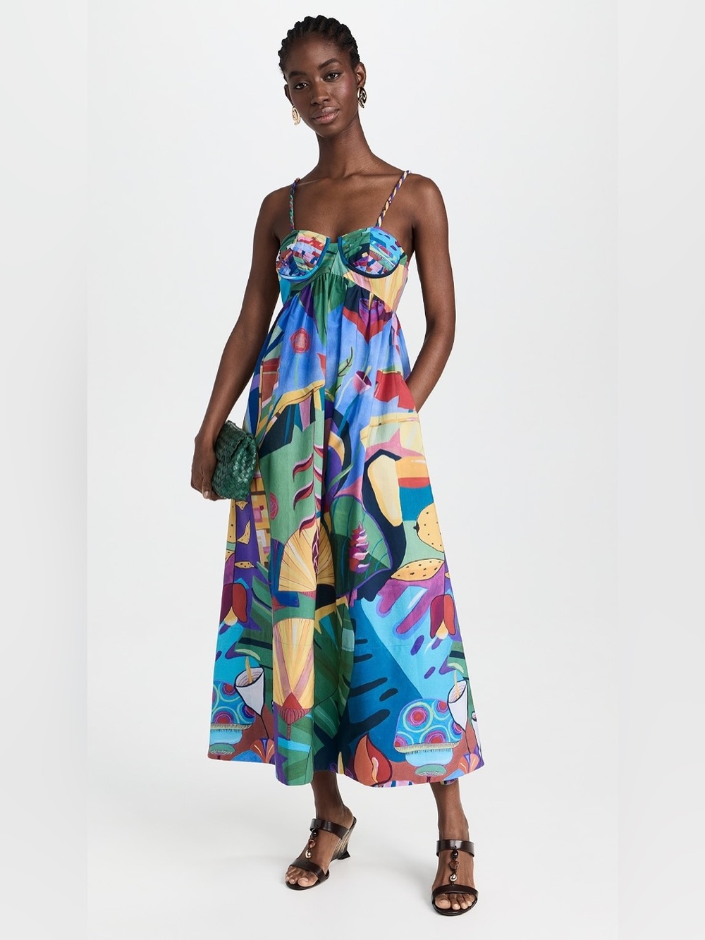 FARM Rio tropical colorful resort vacation cotton sundress A-line maxidress